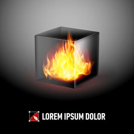 Logo Template with Black cube and fire flames insideのイラスト素材