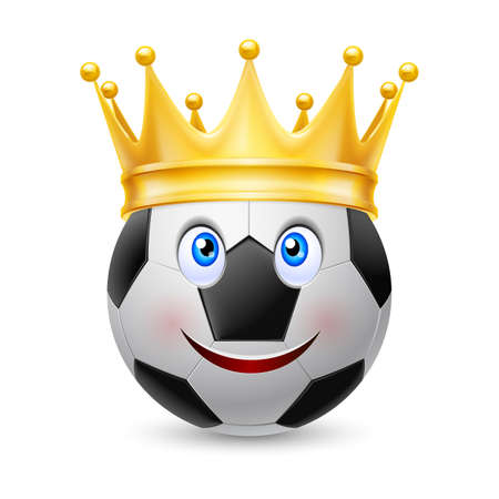 Gold crown on a soccer ball with smiling faceのイラスト素材