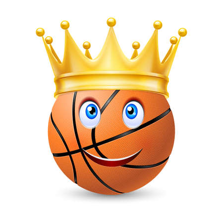 Gold crown on a basketball ball with smiling faceのイラスト素材