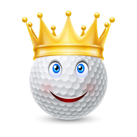 Golden crown on the golf ball with smiling faceのイラスト素材