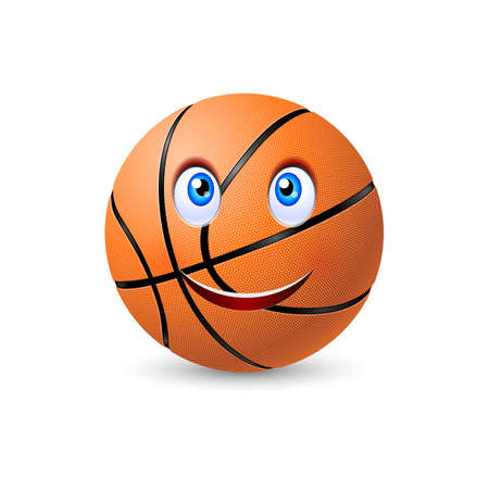 Cartoon happy basketball ball logo with smile and blue eyesのイラスト素材