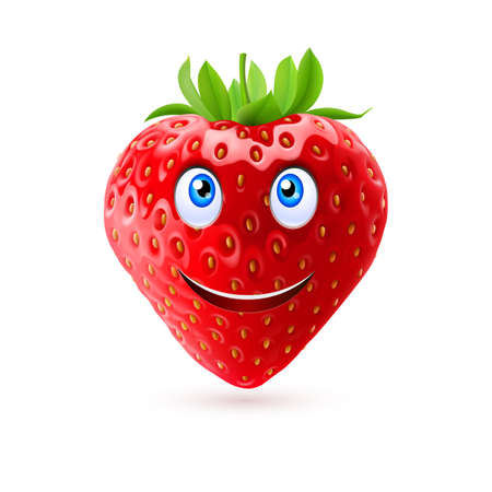 Strawberry with smiling face on white backgroundのイラスト素材
