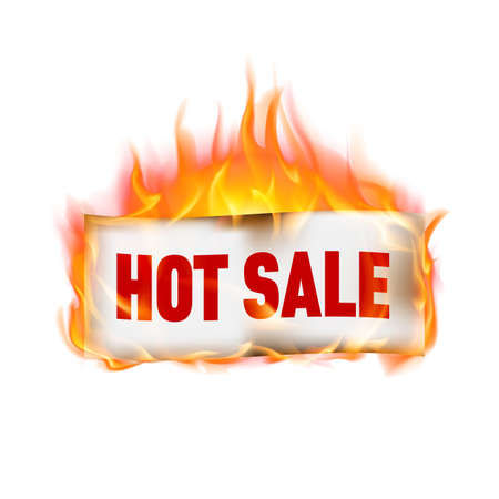 Label hot sale in fire, isolated on whiteの写真素材