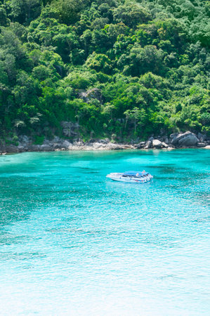 View of exotic paradise bay, with boatのeditorial素材