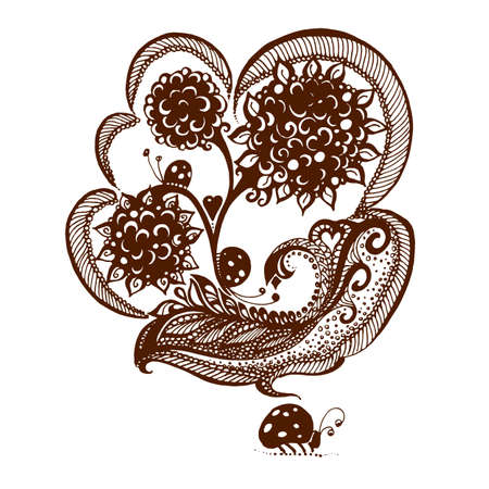 Elements flower painted with henna on whiteのイラスト素材