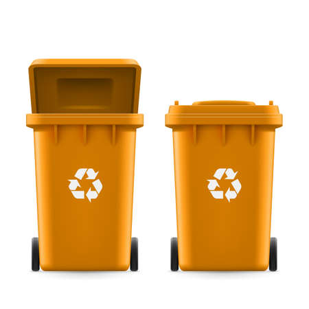 Set of orange buckets for trash with sign arrowのイラスト素材