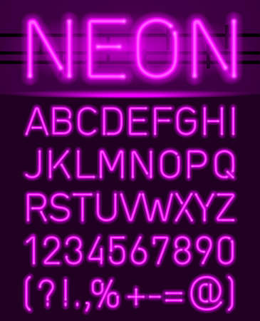 Purple set neon font and symbols isolated on blackのイラスト素材