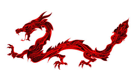 Doodle Red Dragon Isolated on White Backgroundのイラスト素材