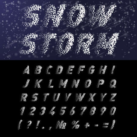 Snow Alphabet and Numbers on Black Backgroundのイラスト素材