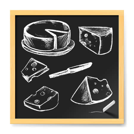 Hand Drawn Cheese. Menu for Cafe on Chalkboardのイラスト素材