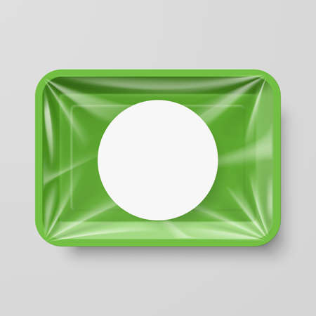 Empty Green Plastic Food Container with Round Labelのイラスト素材