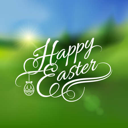 Happy Easter Greeting Card. Illustration on Blur Dark Backgroundのイラスト素材