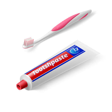 Isometric Dental Brush with Tooth Paste on Whiteのイラスト素材