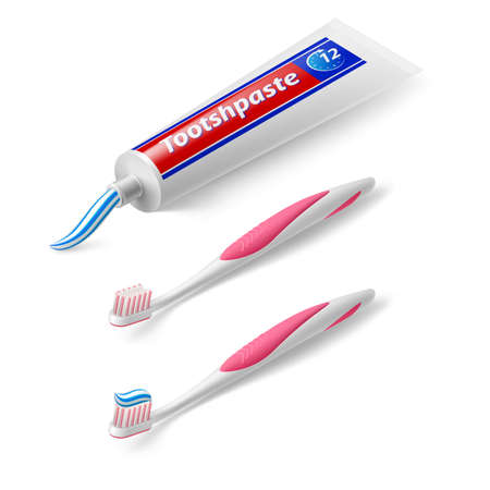Toothbrush and Toothpaste in Isometric Style on White Backgroundのイラスト素材