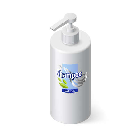 Single White Bottle of Shampoo with Lable in Isometric Styleのイラスト素材