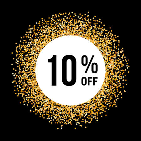Golden Circle Frame on Black Background with Discount Ten Percent