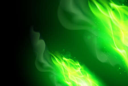 Realistic Green Fire Flames Effect on Black Backgroundのイラスト素材