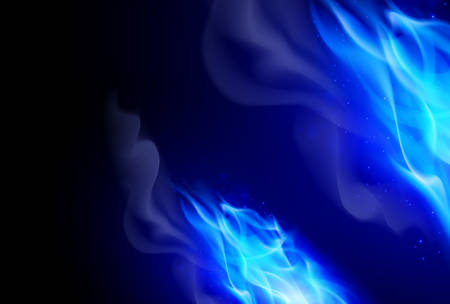Realistic Blue Fire Flames Effect on Black Backgroundのイラスト素材