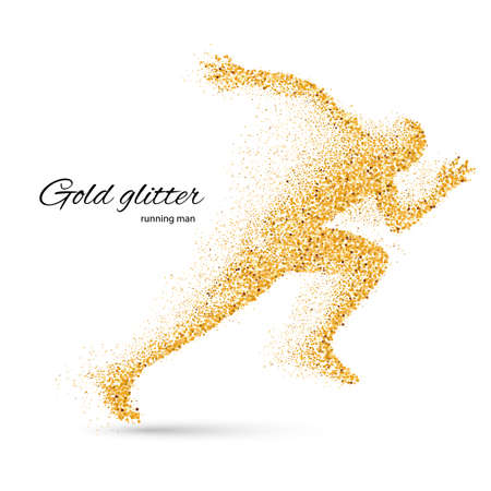 Running Man in the Form of Gold Particles on Whiteのイラスト素材