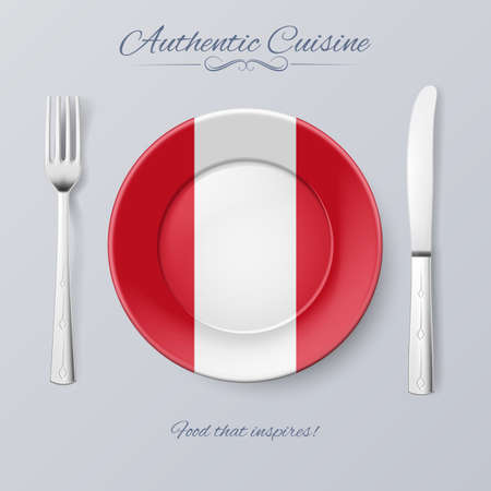 Authentic Cuisine of Peru. Plate with Peruvian Flag and Cutleryのイラスト素材