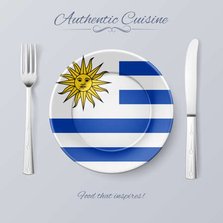 Authentic Cuisine of Uruguay. Plate with Uruguayan Flag and Cutleryのイラスト素材