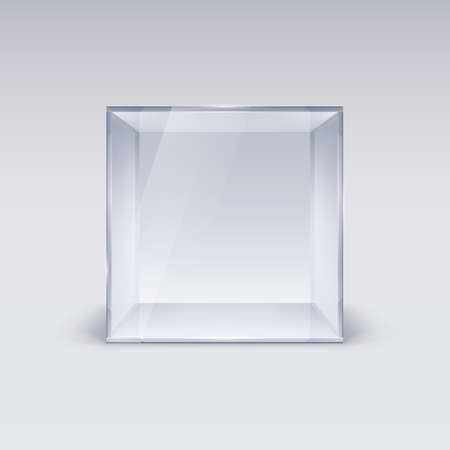 Empty Glass Showcase in Cube Form on White Backgroundのイラスト素材