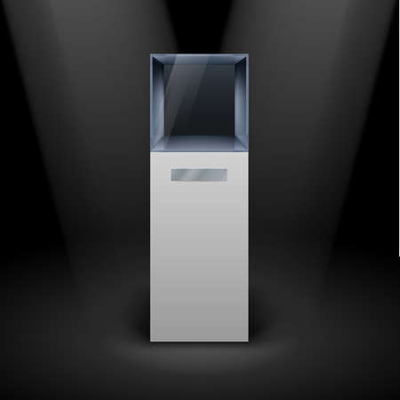 Empty Glass Showcase in Cube Form for Presentation on Black Backgroundのイラスト素材