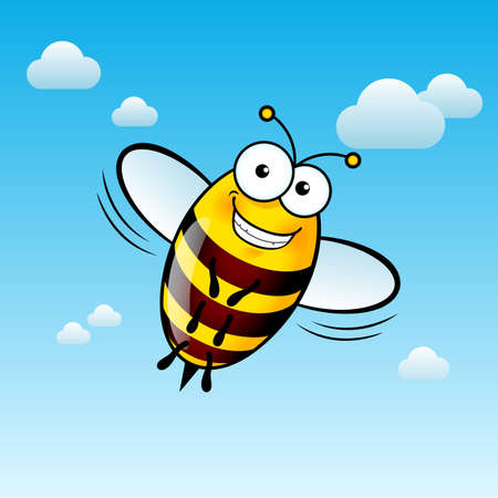 Illustration of a Friendly Cute Bee with Smile in Skyのイラスト素材