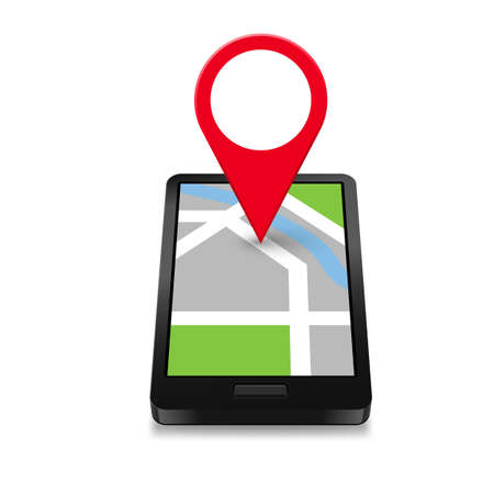 Smartphone Navigation Icon and Map with Red Markerのイラスト素材
