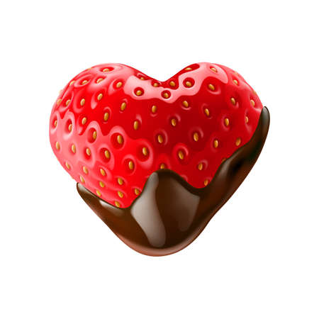 Strawberry in Chocolate Dipping on White Background Isolatedのイラスト素材
