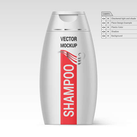 White Plastic Bottle of Shampoo Isolated at White Background Vector Layers Mockupのイラスト素材