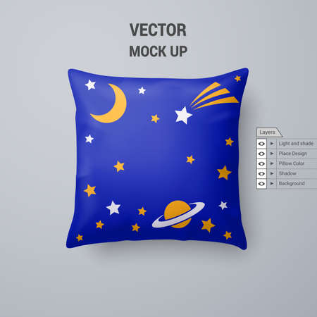 Blue Pillow with Space Pattern Isolated on White Backgroundのイラスト素材