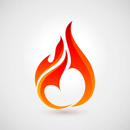 Fire Flames in Heart Shape. Logo Design Template. Icon Illustration for Designのイラスト素材