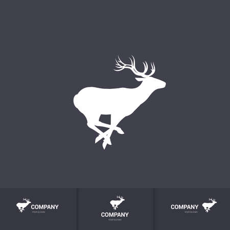 Running Horned Deer Silhouette for Logo Template on Dark Backgroundのイラスト素材