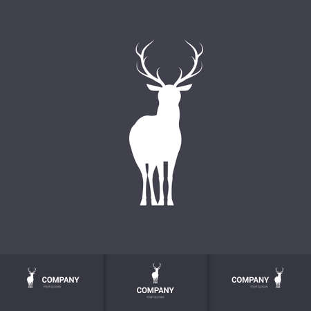 Standing Horned Deer Silhouette for Mascot Logo Template on Dark Backgroundのイラスト素材