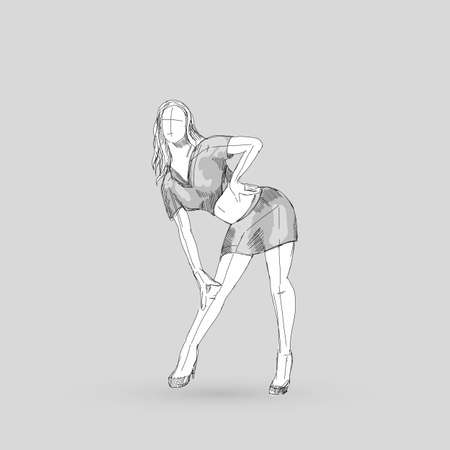 Modern Style Dancer Sketch of a Dancing Girl on a Gray Backgroundのイラスト素材