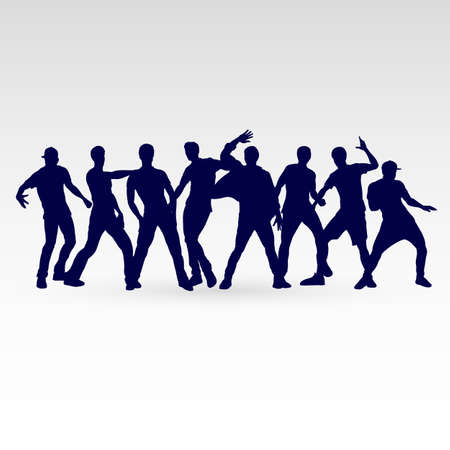 Set of Silhouette Dancing Males in Different Posesのイラスト素材