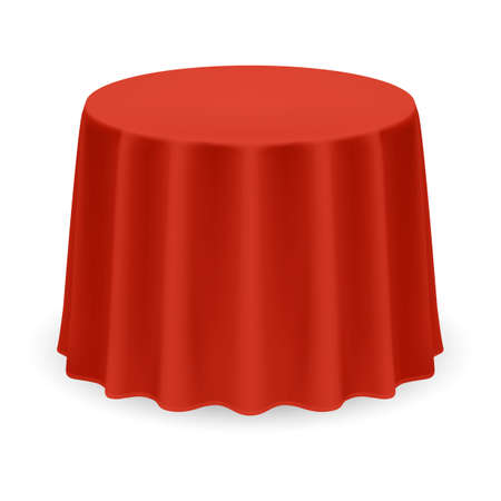 Isolated Blank Round Table with Tablecloth in Red Colorのイラスト素材