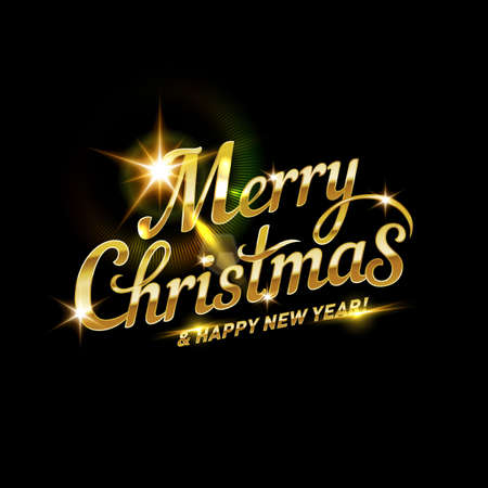 Merry Christmas Lettering for Invitation and Greeting Card. Hand Drawn Inscription, Calligraphic Design on Black Backgroundのイラスト素材