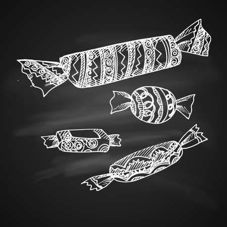 Chalk Drawing Illustration of Candy Canes with Christmas decoration Sketch Iconのイラスト素材
