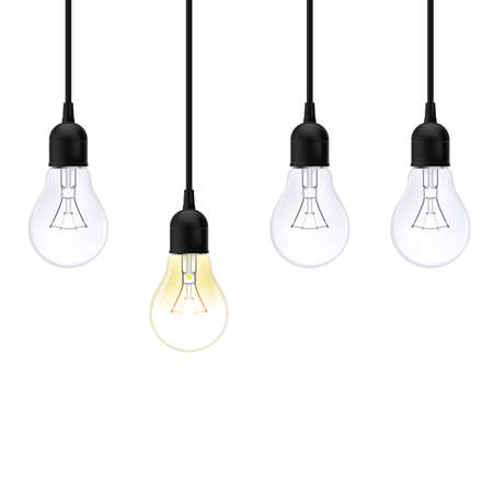 One Light Bulbs with Glowing One. Illustration on White Background. Leadership Conceptのイラスト素材