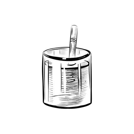Sketch Illustration of Glass with Straw. Realistic Doodle Cartoon Style Hand Drawn Illustrationのイラスト素材