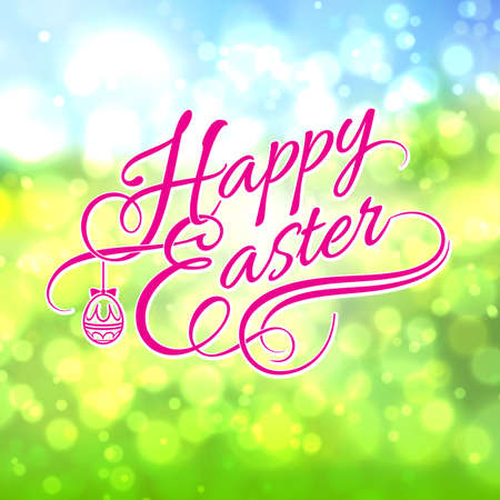Happy Easter Greeting Card. Illustration on Blur Summer backgroundのイラスト素材