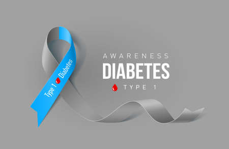 Banner with Symbol of Diabetes Type One Awareness Realistic Ribbon. Design Template for Info-graphics or Websites Magazines on Gray Backgroundのイラスト素材