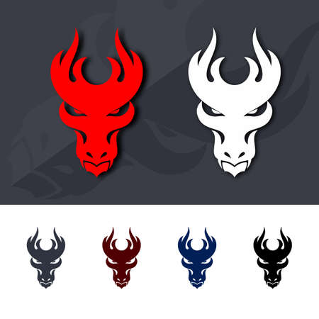 Dragon Head Icons. Filled Flat Signs, Solid Design Template. Illustration on Dark Gray and White...