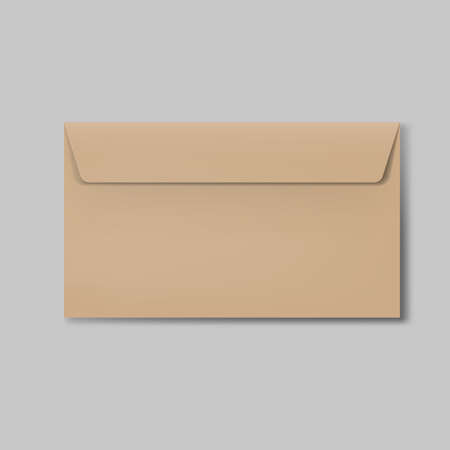 Closed Brown Standard Envelope for Letters and Documents. Mockup Post Blank Envelope on Soft Gray Backgroundのイラスト素材