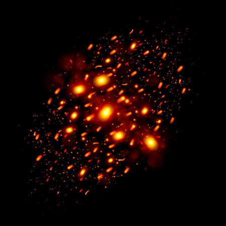 Flying Fiery Sparks. Burning Fire Flames Elements for Design. Glowing particles