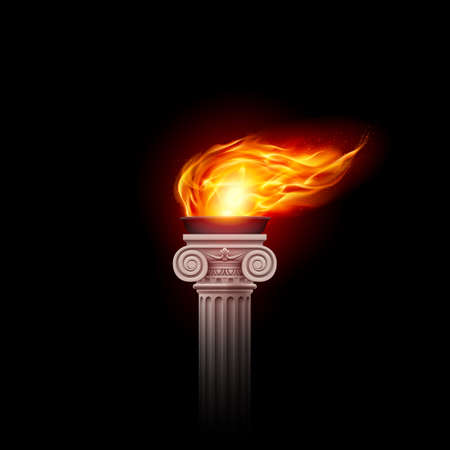 Illustration of a Flaming Torch Based on the Torches of Ancient Greece and Rome on Black Backgroundのイラスト素材