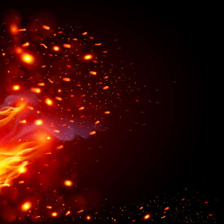 Flying Fiery Sparks with Fire. Burning Fire Flames Elements for Design
