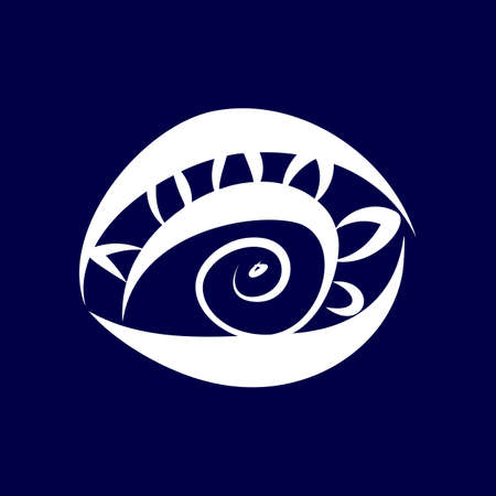 Illustration of Abstract Eye Icon. Isolated on Dark-blue Background. Sketch for Tattoo, Hipster T-shirt Design, Vintage style postersのイラスト素材
